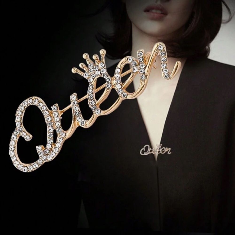 3for$20 1pc queen Letter Crystal style Brooch Pin